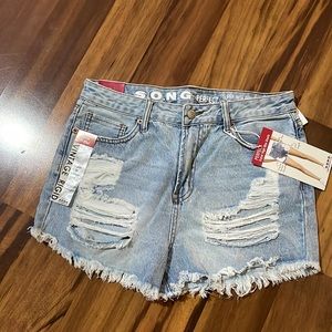 Distressed high rise jean shorts